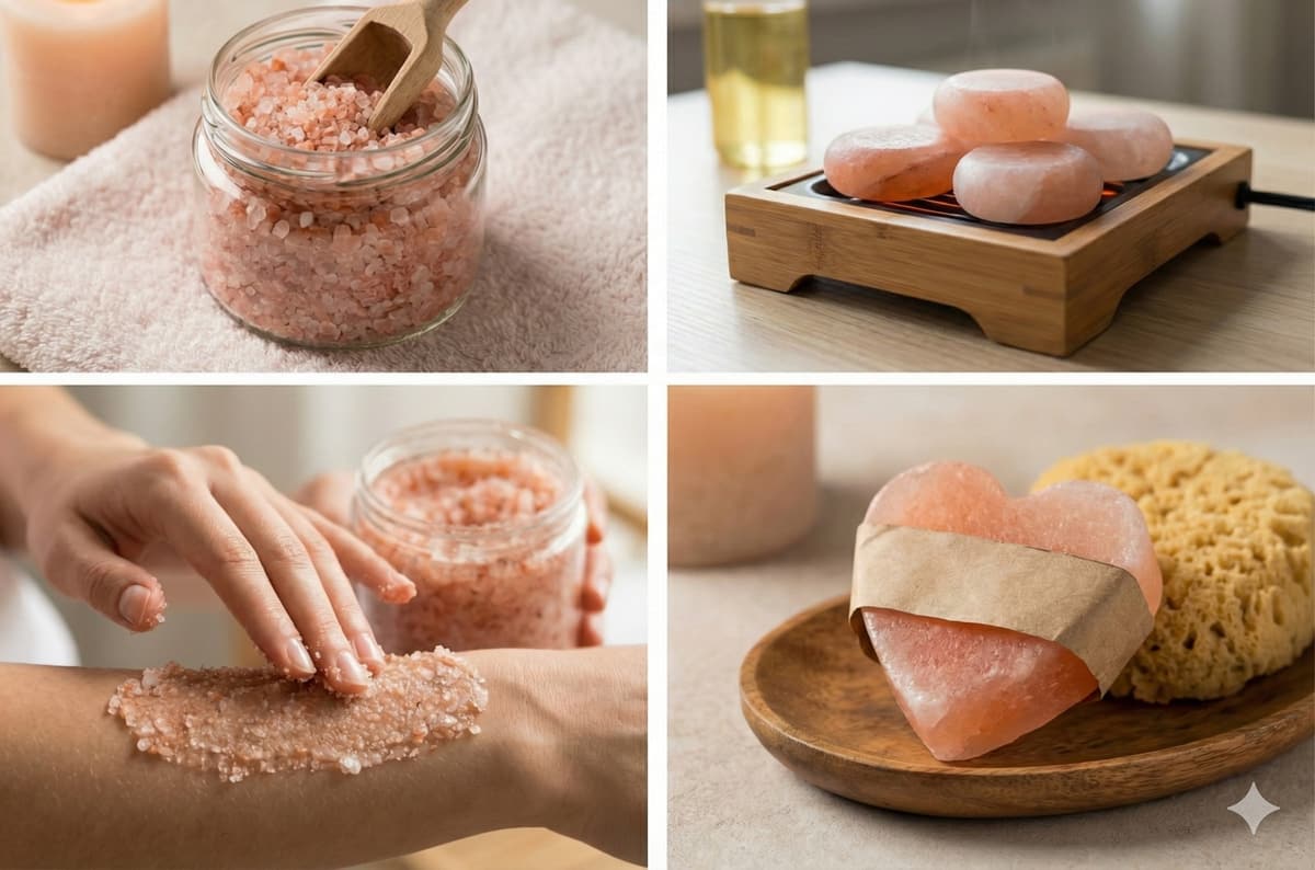 Illustration of Himalayan salt spa and bath products